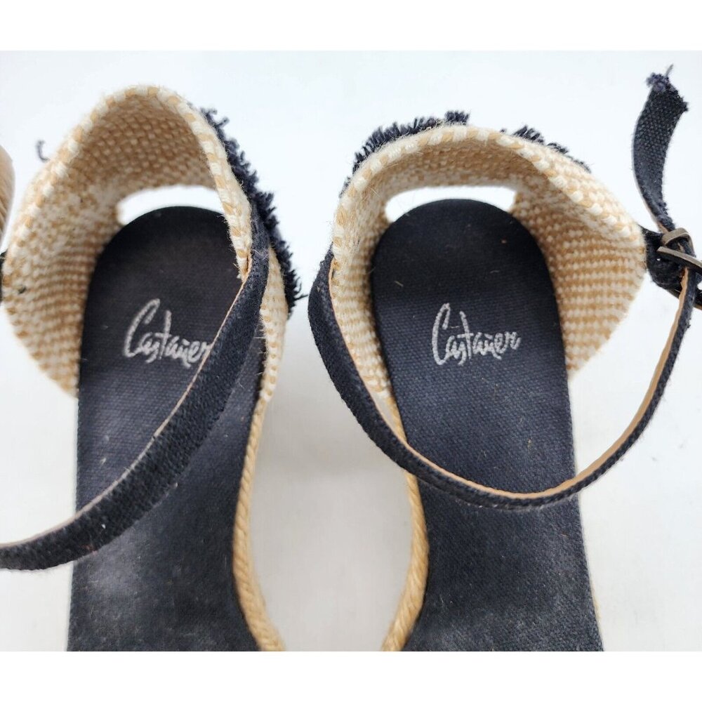 CASTANER Open Toe‎ Ankle Strap Wedge Sandals Espadrille Shoes Black/Beige Size 6 - Picture 4 of 16